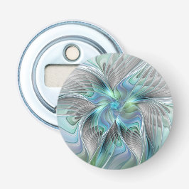 Abstracte blauwe groene vlinder fantasie fractale  button flesopener