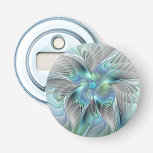 Abstracte blauwe groene vlinder fantasie fractale button flesopener
