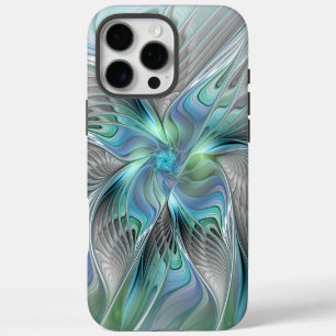 Abstracte blauwe groene vlinder fantasie fractale  iPhone 16 pro max hoesje