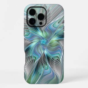 Abstracte blauwe groene vlinder fantasie fractale iPhone 16 pro max hoesje
