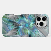 Abstracte blauwe groene vlinder fantasie fractale iPhone hoesje (Achterkant horizontaal)