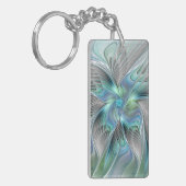 Abstracte Blauwe Groene Vlinder Fantasie Fractale  Sleutelhanger (Voorkant Links)