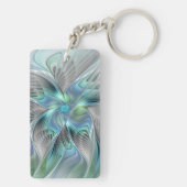Abstracte Blauwe Groene Vlinder Fantasie Fractale  Sleutelhanger (achterkant)