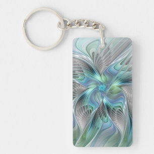 Abstracte Blauwe Groene Vlinder Fantasie Fractale Sleutelhanger