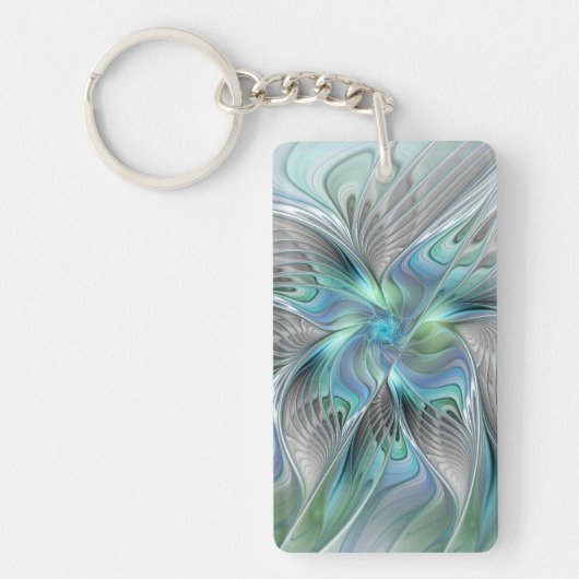 Abstracte Blauwe Groene Vlinder Fantasie Fractale  Sleutelhanger (Voorkant)