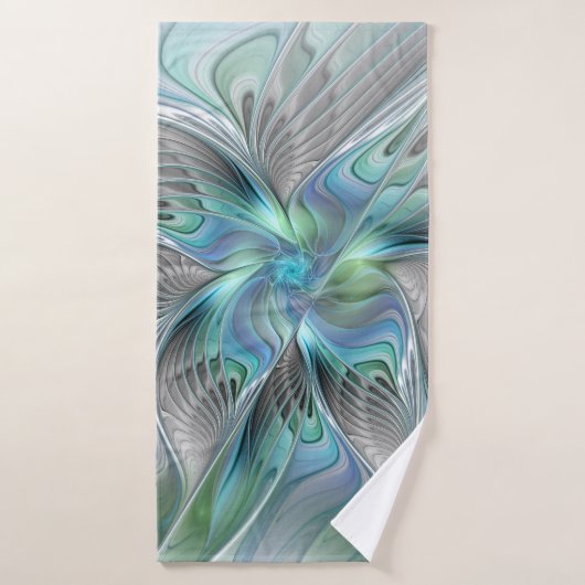 Abstracte blauwe groene vlinder Fantasy Fractal Ar Badhanddoek (Badhanddoek)