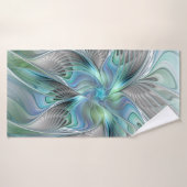 Abstracte blauwe groene vlinder Fantasy Fractal Ar Badhanddoek (Badhanddoek)