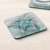 Abstracte blauwe groene vlinder Fantasy Fractal Ar Bier Onderzetter (Linkerzijde)