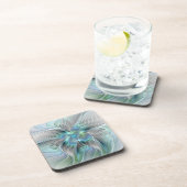 Abstracte blauwe groene vlinder Fantasy Fractal Ar Bier Onderzetter (Rechterzijde)