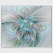 Abstracte blauwe groene vlinder Fantasy Fractal Ar Cadeaupapier (Vlak)