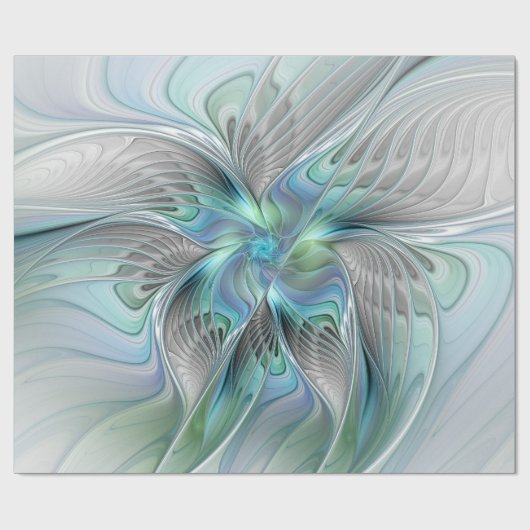 Abstracte blauwe groene vlinder Fantasy Fractal Ar Cadeaupapier (Vlak)
