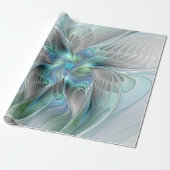 Abstracte blauwe groene vlinder Fantasy Fractal Ar Cadeaupapier (Uitgerold)