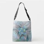 Abstracte blauwe groene vlinder Fantasy Fractal Ar Crossbody Tas (Achterkant)