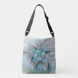 Abstracte blauwe groene vlinder Fantasy Fractal Ar Crossbody Tas