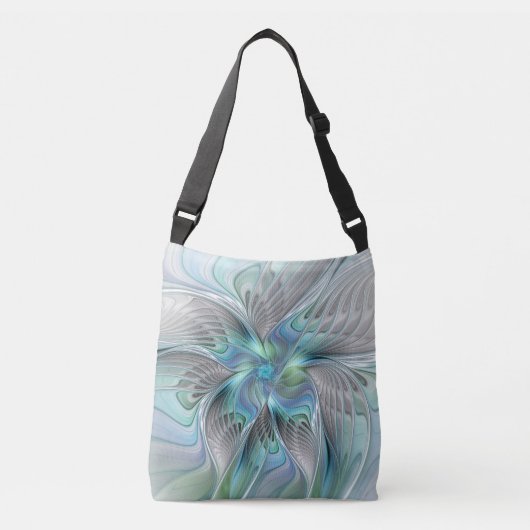 Abstracte blauwe groene vlinder Fantasy Fractal Ar Crossbody Tas (Voorkant)
