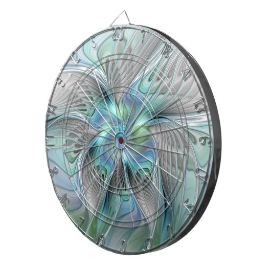 Abstracte blauwe groene vlinder Fantasy Fractal Ar Dartbord (Voorkant Rechts)