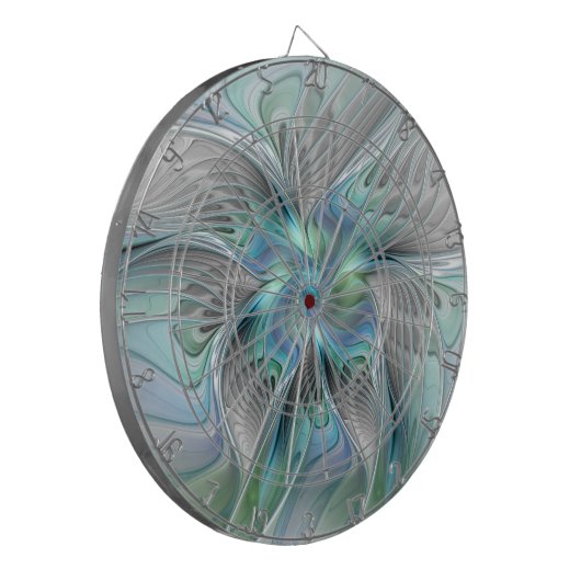 Abstracte blauwe groene vlinder Fantasy Fractal Ar Dartbord (Voorkant Links)