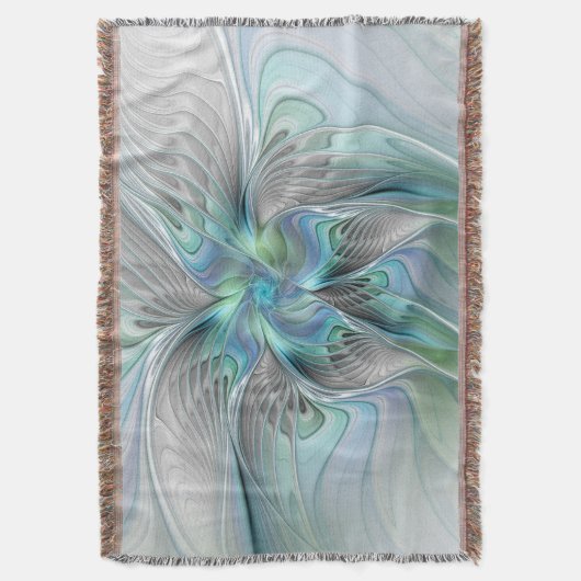 Abstracte blauwe groene vlinder Fantasy Fractal Ar Deken (Voorkant Verticaal)