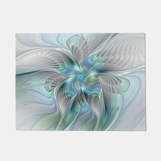 Abstracte blauwe groene vlinder Fantasy Fractal Ar Deurmat (Voorkant)