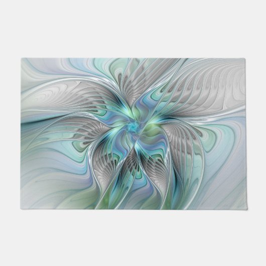 Abstracte blauwe groene vlinder Fantasy Fractal Ar Deurmat (Voorkant)