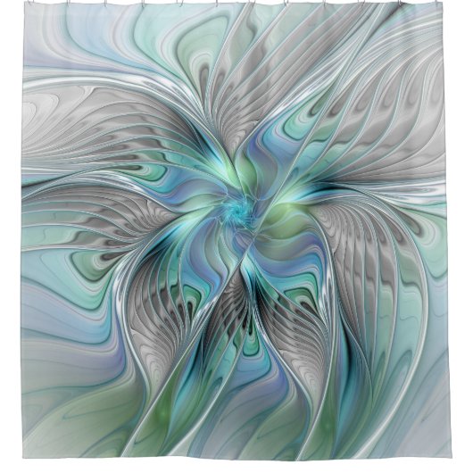Abstracte blauwe groene vlinder Fantasy Fractal Ar Douchegordijn (Voorkant)