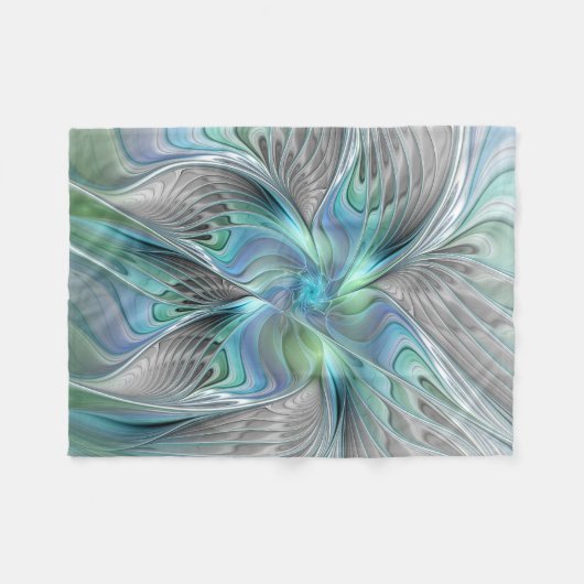 Abstracte blauwe groene vlinder Fantasy Fractal Ar Fleece Deken (Voorkant (Horizontaal))
