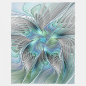 Abstracte blauwe groene vlinder Fantasy Fractal Ar Fleece Deken (Voorkant)