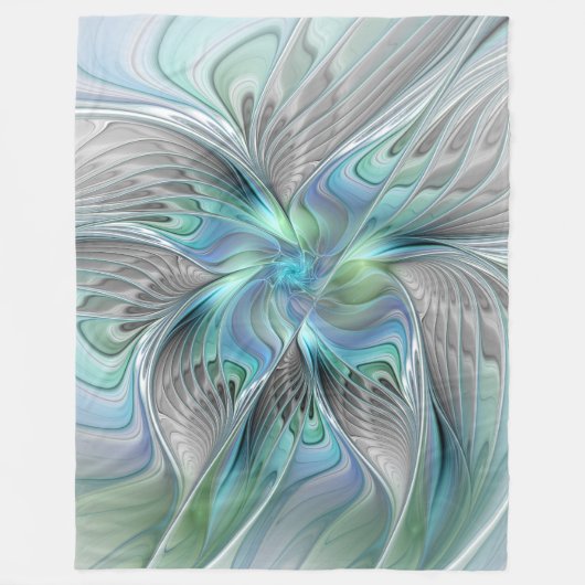 Abstracte blauwe groene vlinder Fantasy Fractal Ar Fleece Deken (Voorkant)