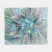 Abstracte blauwe groene vlinder Fantasy Fractal Ar Fleece Deken (Voorkant (Horizontaal))