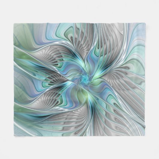 Abstracte blauwe groene vlinder Fantasy Fractal Ar Fleece Deken (Voorkant (Horizontaal))