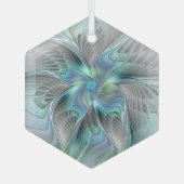 Abstracte blauwe groene vlinder Fantasy Fractal Ar Glas Ornament (Voorkant)