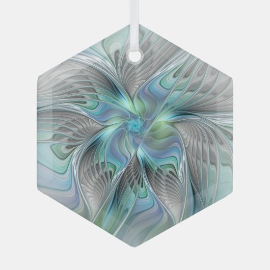 Abstracte blauwe groene vlinder Fantasy Fractal Ar Glas Ornament (Voorkant)