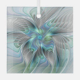 Abstracte blauwe groene vlinder Fantasy Fractal Ar Glas Ornament