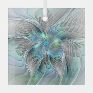 Abstracte blauwe groene vlinder Fantasy Fractal Ar Glas Ornament