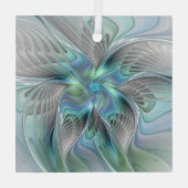 Abstracte blauwe groene vlinder Fantasy Fractal Ar Glas Ornament (Achterkant)