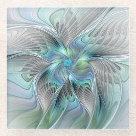 Abstracte blauwe groene vlinder Fantasy Fractal Ar Glazen Onderzetter