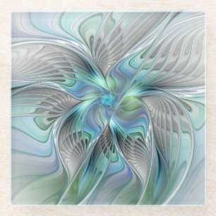 Abstracte blauwe groene vlinder Fantasy Fractal Ar Glazen Onderzetter