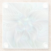 Abstracte blauwe groene vlinder Fantasy Fractal Ar Glazen Onderzetter (Achterkant)