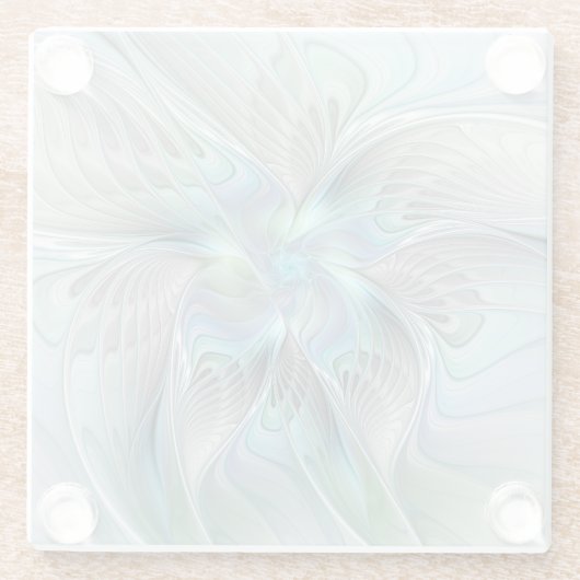 Abstracte blauwe groene vlinder Fantasy Fractal Ar Glazen Onderzetter (Achterkant)