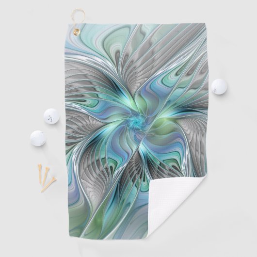 Abstracte blauwe groene vlinder Fantasy Fractal Ar Golfhanddoek (Insitu)