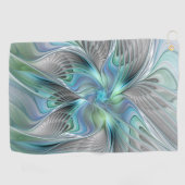 Abstracte blauwe groene vlinder Fantasy Fractal Ar Golfhanddoek (Horizontaal)