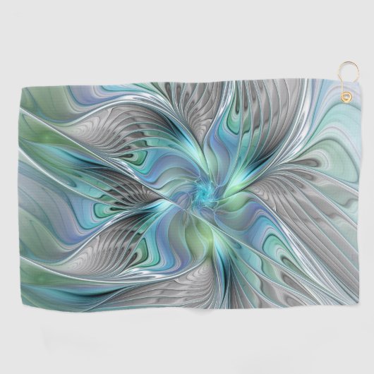 Abstracte blauwe groene vlinder Fantasy Fractal Ar Golfhanddoek (Horizontaal)