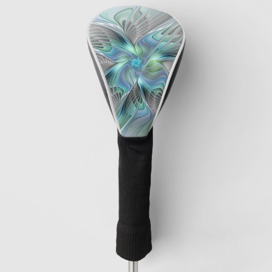 Abstracte blauwe groene vlinder Fantasy Fractal Ar Golfheadcover (Voorkant)