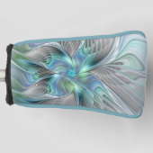 Abstracte blauwe groene vlinder Fantasy Fractal Ar Golfheadcover (Voorkant)