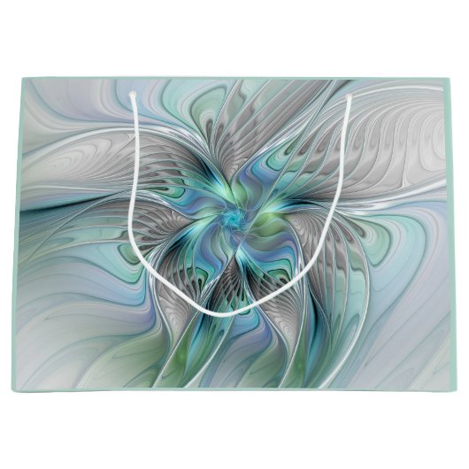 Abstracte blauwe groene vlinder Fantasy Fractal Ar Groot Cadeauzakje (Voorkant)