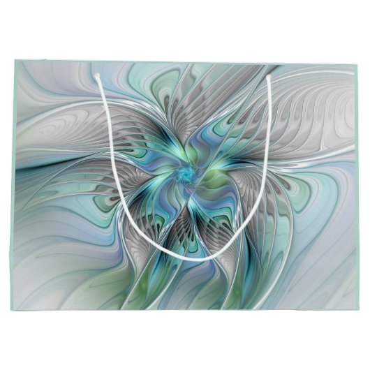 Abstracte blauwe groene vlinder Fantasy Fractal Ar Groot Cadeauzakje (Achterkant)