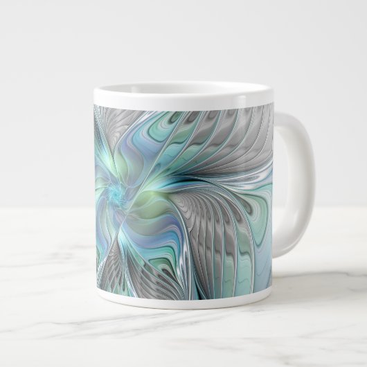 Abstracte blauwe groene vlinder Fantasy Fractal Ar Grote Koffiekop (Voorkant rechts)