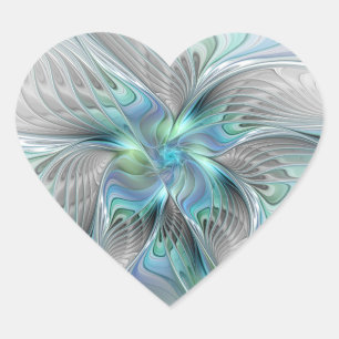 Abstracte blauwe groene vlinder Fantasy Fractal Ar Hart Sticker