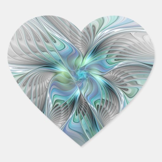 Abstracte blauwe groene vlinder Fantasy Fractal Ar Hart Sticker (Voorkant)