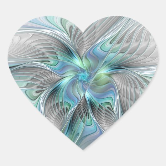 Abstracte blauwe groene vlinder Fantasy Fractal Ar Hart Sticker (Voorkant)